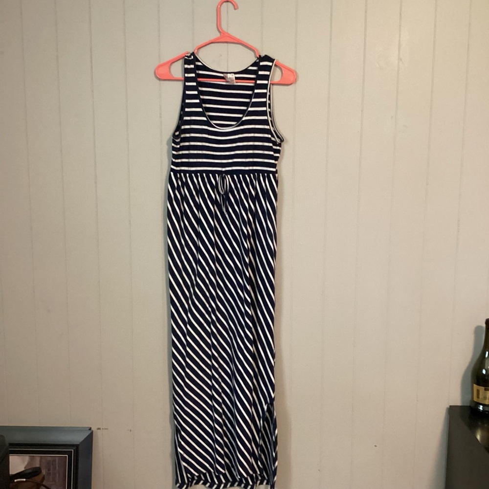 Navy Blue Striped Maxi Dress